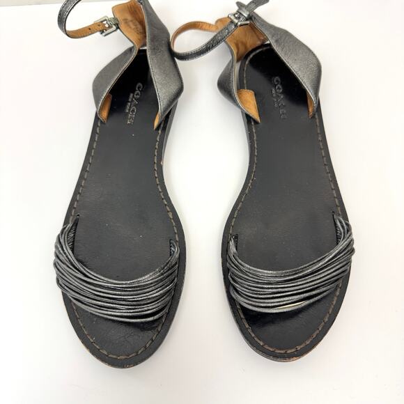 Coach Womens Melynda Sandals Size 7 Leather Strappy Metallic Summer Silver Gray - Picture 5 of 12